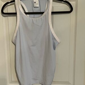 All in Motion White with black XL 2025 High Neck Racerback Tank